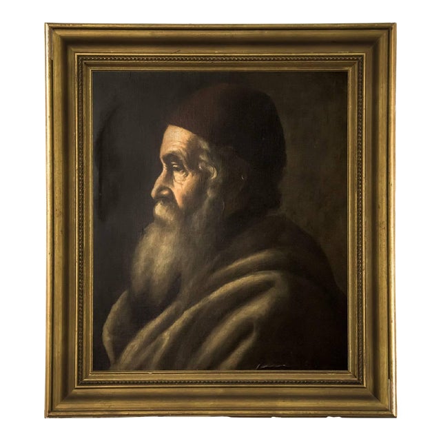 Unknown, Portrait of a Rabbi Early 20th C. Judaica Painting For Sale