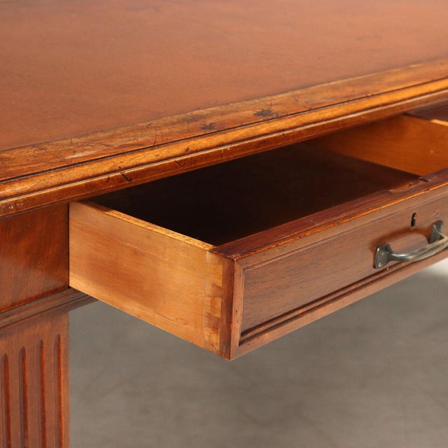 Walnut Desk with Brown Leather Insert, Italy For Sale - Image 5 of 11