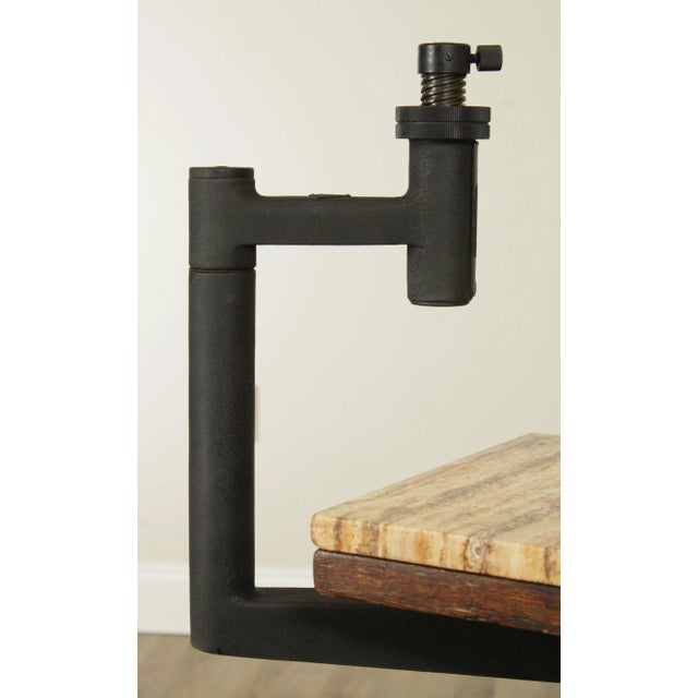 Industrial Work Table Converted to Side Table with Marble Top For Sale - Image 10 of 13