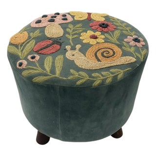 Christmas Whimsical Garden Embroidered Footstool For Sale