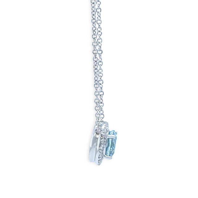 2020s Tiffany & Co. Platinum Soleste Aquamarine & Diamond Necklace 1.00ct 3.88g For Sale - Image 5 of 12