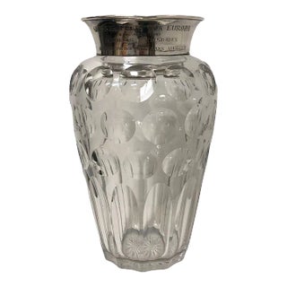 1950s German Crystal Vase With Sterling Monogram Top For Sale