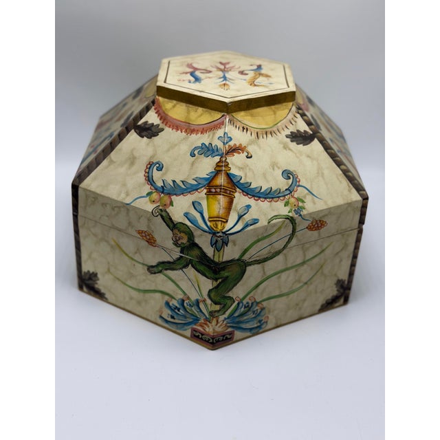 Whimsical vintage decorative box designed in the form of a Chinese-inspired pagoda or pavilion, with a wonderful...