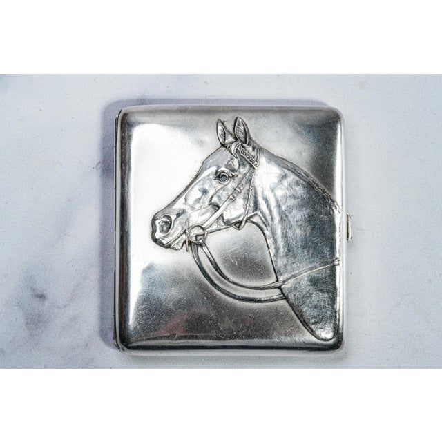 Wonderful High Relief European 800 Antique Silver Horse Equestrian Cigarette Case Tobacciana For Sale - Image 15 of 16