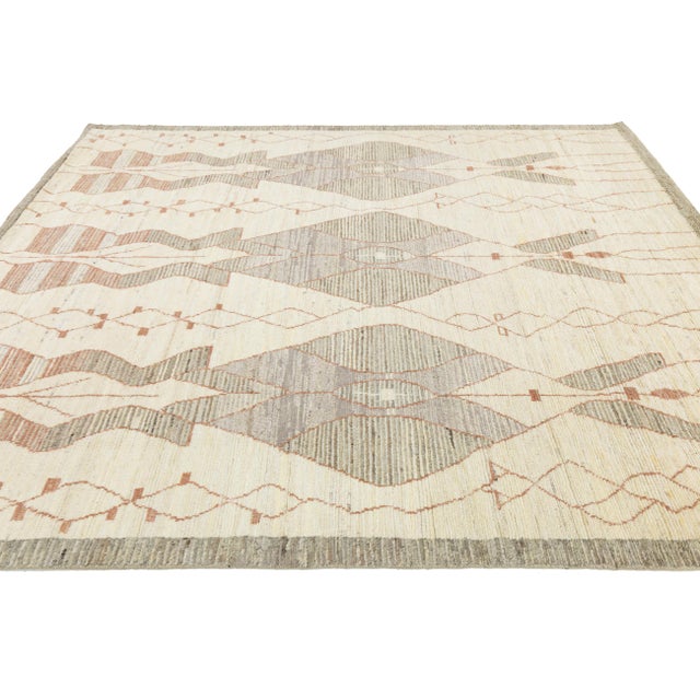 Hand-Knotted Modern Moroccan Tribal Wool Rug – Earthy Geometric Tones For Sale - Image 4 of 10