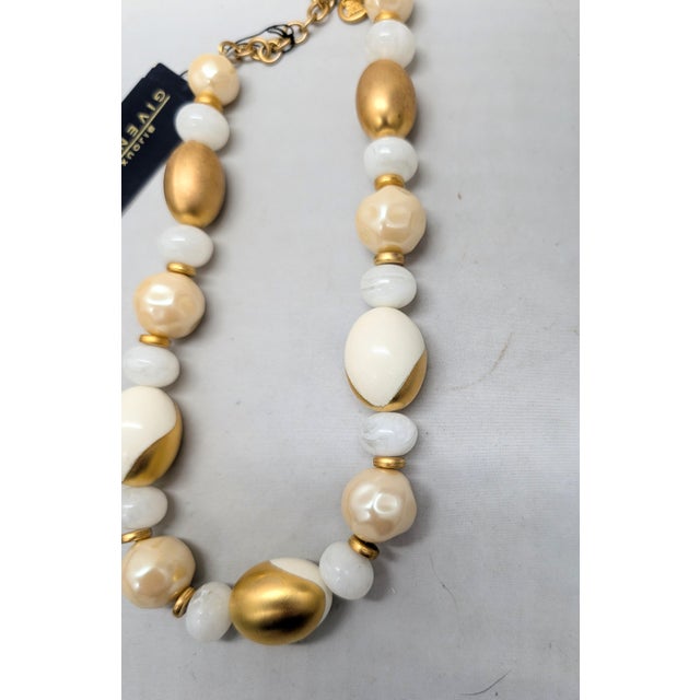 Gold Vintage 1980s Signed Givenchy White & Gold Ying Yang Beaded Necklace For Sale - Image 8 of 9