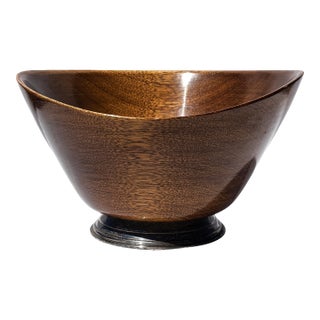 Mid-Century Mahogany Bowl Centerpiece With Sterling Silver Base For Sale