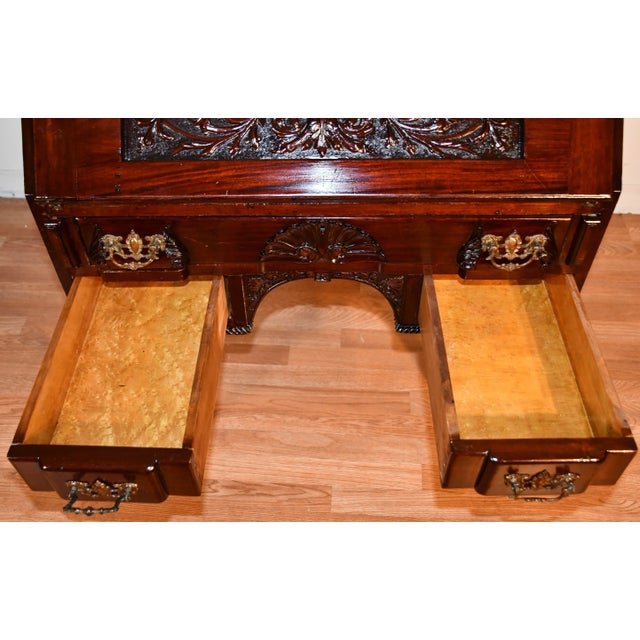 Brown 1880s Antique Rj Horner Solid Mahogany Slant Front Secretary Ladies Desk For Sale - Image 8 of 13