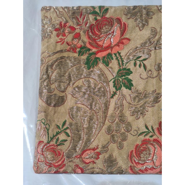Late 20th Century Vintage Style Gold Floral Brocade Pillow With Metallic Threads Double Sided For Sale - Image 5 of 6