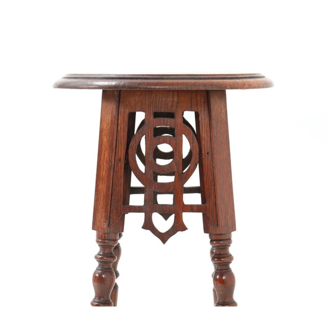 Art Nouveau Oak Pedestal Table or Plant Stand, 1900s For Sale - Image 5 of 7