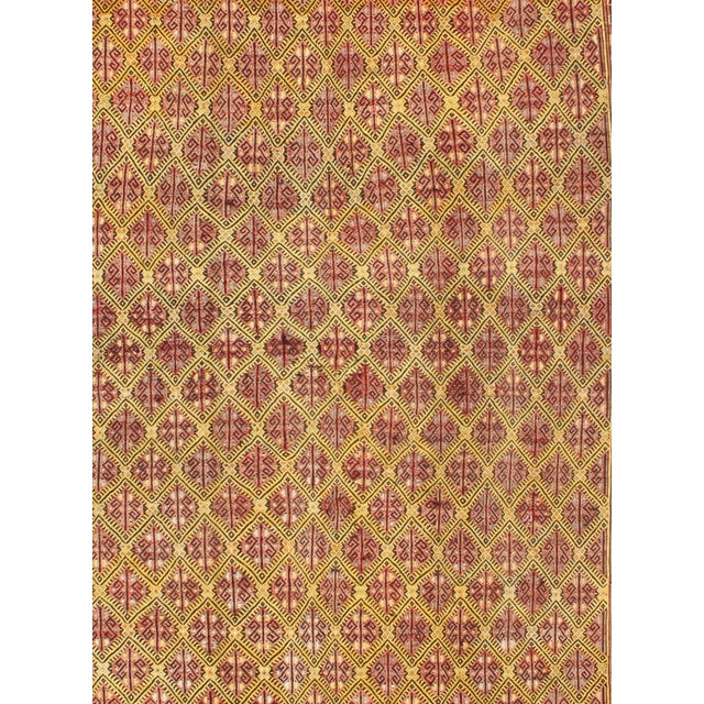 Mid 20th Century Mid 20th Century Vintage Turkish Embroidered Kilim Rug With Diamond Design in Yellow and Red For Sale In Atlanta - Image 6 of 13