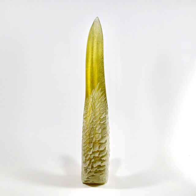 Abstract Glass Sculpture by Alex Gabriel Bernstein, Cast and Cut in Soft Yellow-Green Glass, 20" Tall For Sale - Image 9 of 12
