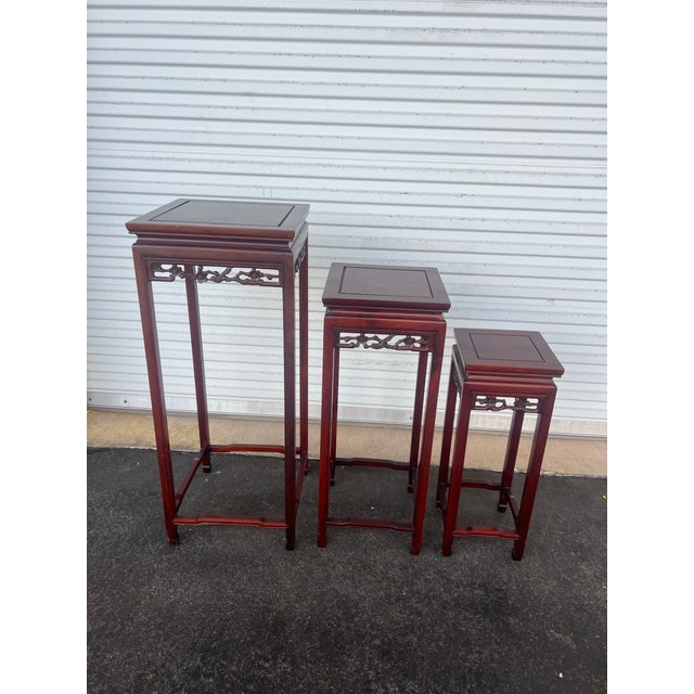 1960s Tall Vintage Chinese Nesting Tables Plant Stand - Set of 3 For Sale - Image 5 of 7