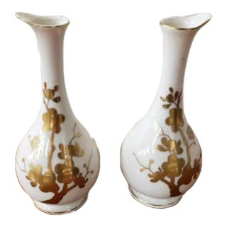 Pair of Vintage Irice Hand Painted Vases, Floral Motif, Made in Japan For Sale