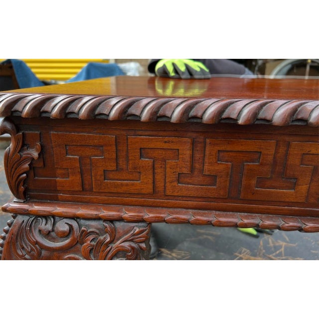 English Georgian Style Mahogany Console Table - Greek Key Frieze Paw Feet For Sale - Image 9 of 10