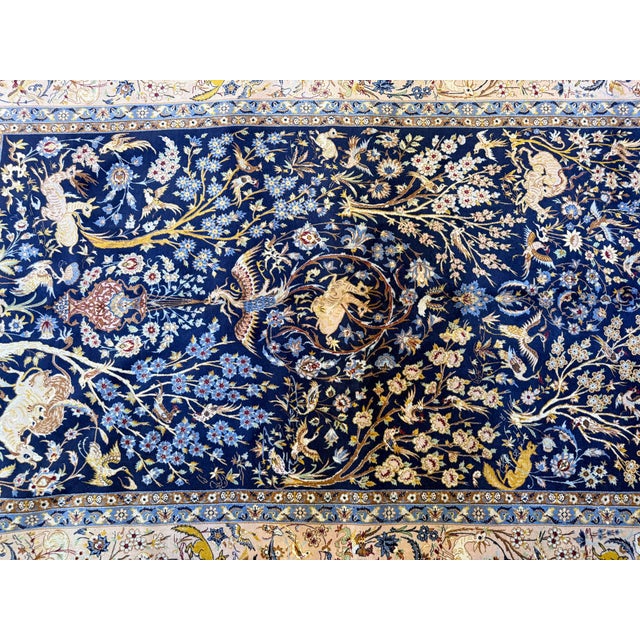 Blue 1970s A Sensational Silk & Wool on Silk Foundation Signed Persian Isfahan Rug For Sale - Image 8 of 9