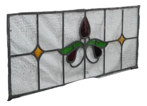 Antique English Victorian Art Nouveau Stained Glass Floral Transom Window Panel