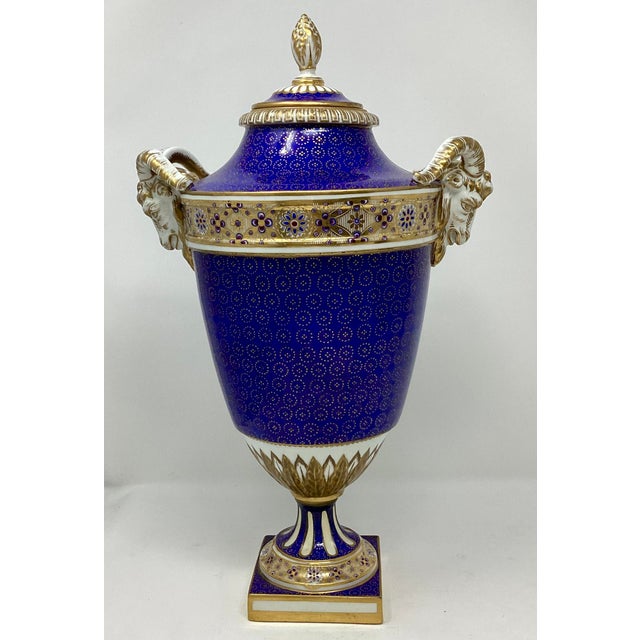 Magnificent Sevres capped vase marked 1776 on base. 18th C. Beau Bleu ground. Beau blue, beautiful blue, was introduced in...