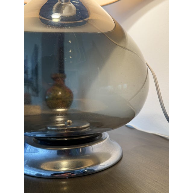 Vintage Italian Smoked Glass and Chrome Table Lamp, 1980s For Sale - Image 4 of 18
