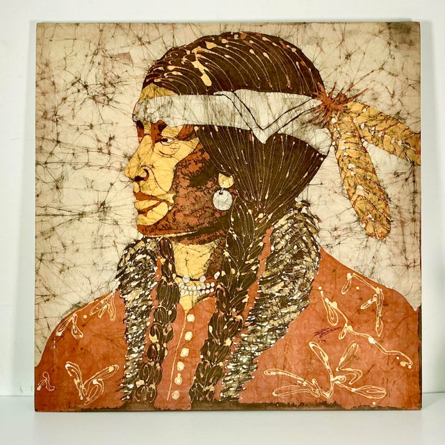 1979 Vintage Southwestern Native American Batik Portrait Textile Art by Zanoria Merrill For Sale - Image 9 of 11