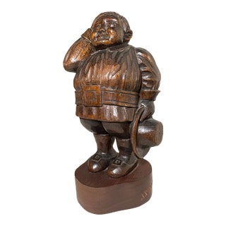 Antique Folk Art Hand Carved Wood Figural Pilgrim Man Sculpture Statue Figure For Sale
