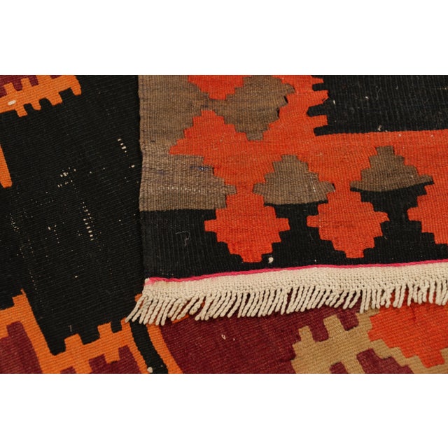 Textile Handwoven Antique Persian Kilim Rug in Wine Black and Orange Geometric Pattern For Sale - Image 7 of 7