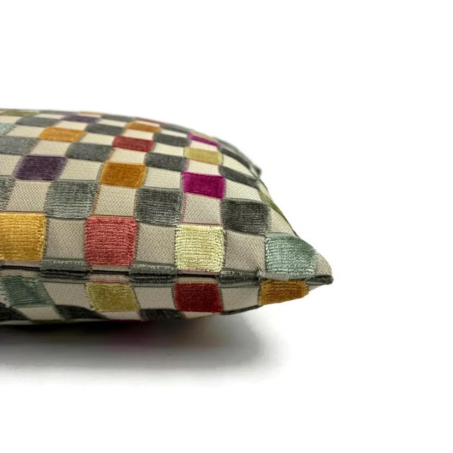 Gp & J Baker Clarendon Small Check in Multi Lumbar Pillow Cover - Gray Velvet Checkerboard Rectangle Cushion Case For Sale - Image 4 of 5