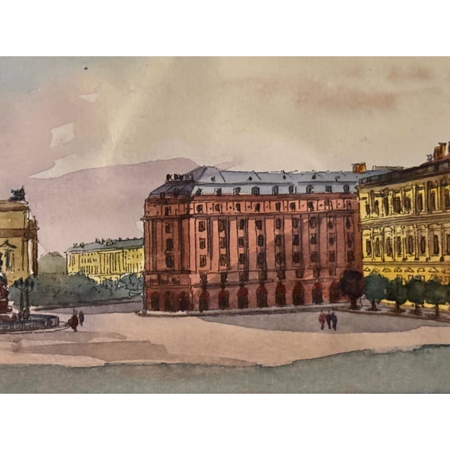 Original Galina Karmatskaya St. Petersburg Square Pen and Watercolor Painting, Matted For Sale - Image 4 of 12