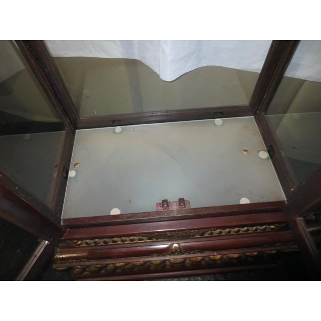 Maroon Chinese Buddhist Display Glass Cabinet Vintage 1980s' For Sale - Image 8 of 12