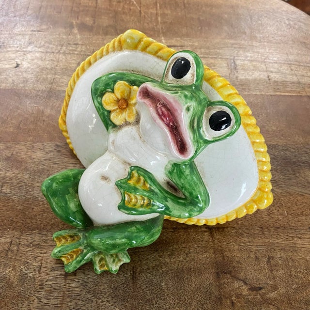 Italian Vintage Mid to Late Twentieth Century Colorful Majolica Style Horchow Frog With Pillow Figurine For Sale - Image 3 of 8