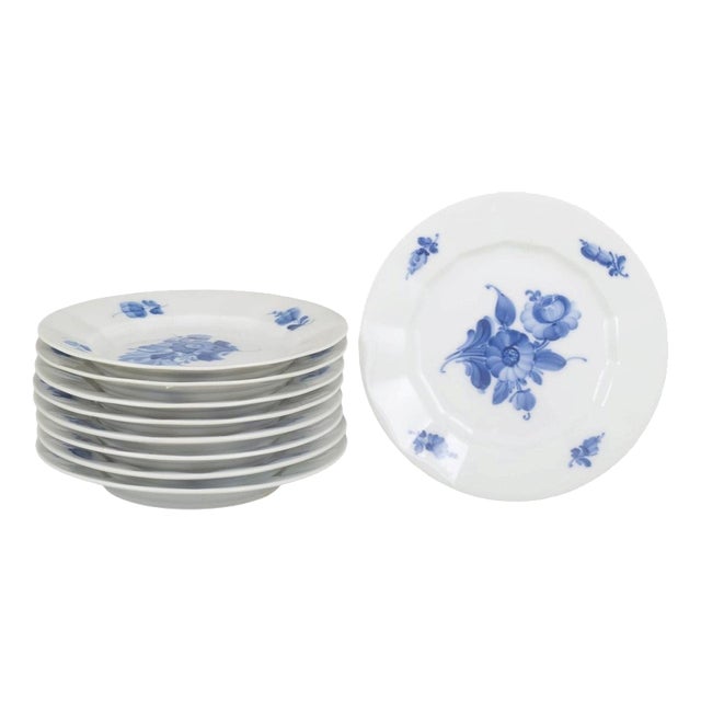 Angular Porcelain Blue Flower Plates from Royal Copenhagen, 1980s, Set of 9 For Sale