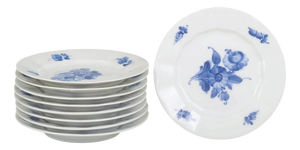 Angular Porcelain Blue Flower Plates from Royal Copenhagen, 1980s, Set of 9