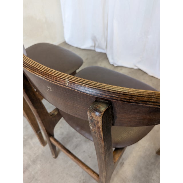 Vintage Wooden Dining Chairs with Brown Leather Seats, 1970s, Set of 3 For Sale - Image 4 of 18