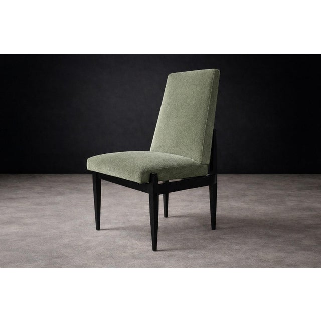 Wood Cimo, Brazil, 1950s — Set of 8 Dining Chairs in Hardwood With Dusty Olive Mohair & Jacarandá Backs (2 Armchairs + 6 Side Chairs) For Sale - Image 7 of 16