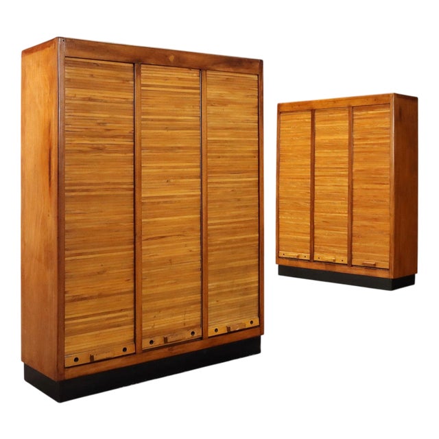 Vintage Rolling Shutter Cabinet in Walnut Veneer, Italy, 1950s For Sale