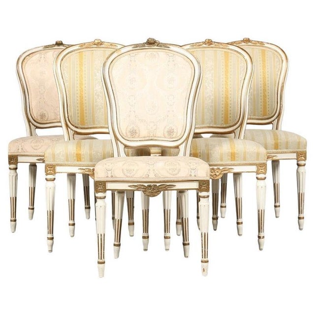 Swedish Gustavian White Padded Back Dining Chairs, 1900s, Set of 6 For Sale - Image 5 of 5