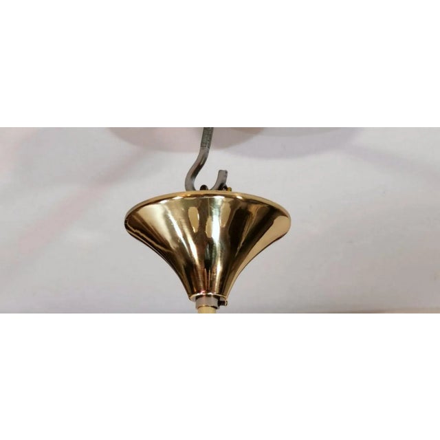 Stilnovo Italian Vintage Brass Chandelier, Opaline Glass Spheres For Sale - Image 12 of 13