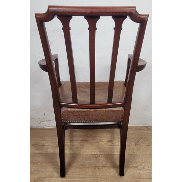 19th Century Victorian English Armchair in Carved Leather and Mahogany, 1890 For Sale - Image 13 of 18