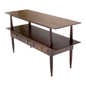 Solid Cherry Two Tier Three Drawers Console Sofa Table Storage Shelf Drawers