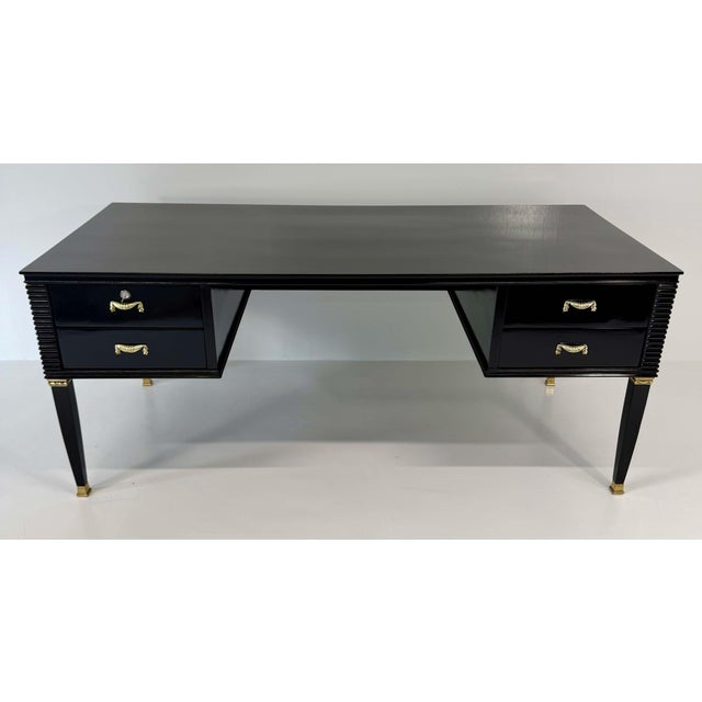 Italian Art Deco Black Lacquer and Brass Desk by Paolo Buffa for La Permanente Mobili Cantù, 1950s For Sale - Image 9 of 16