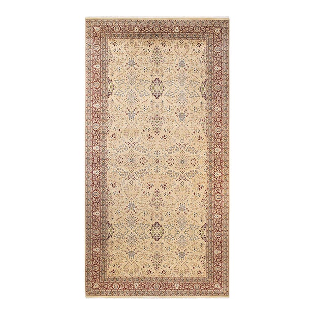 Mogul, One-of-a-Kind Hand-Knotted Runner Rug - Ivory, 8' 2" x 16' 1" For Sale