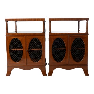Pair of Mahogany Leather Top Side Tables or Cabinets For Sale