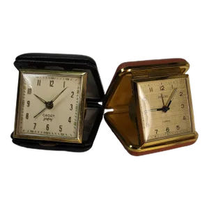 1960s French and German Folding Alarm Clocks Japy Cadet and Deluxe - Set of 2