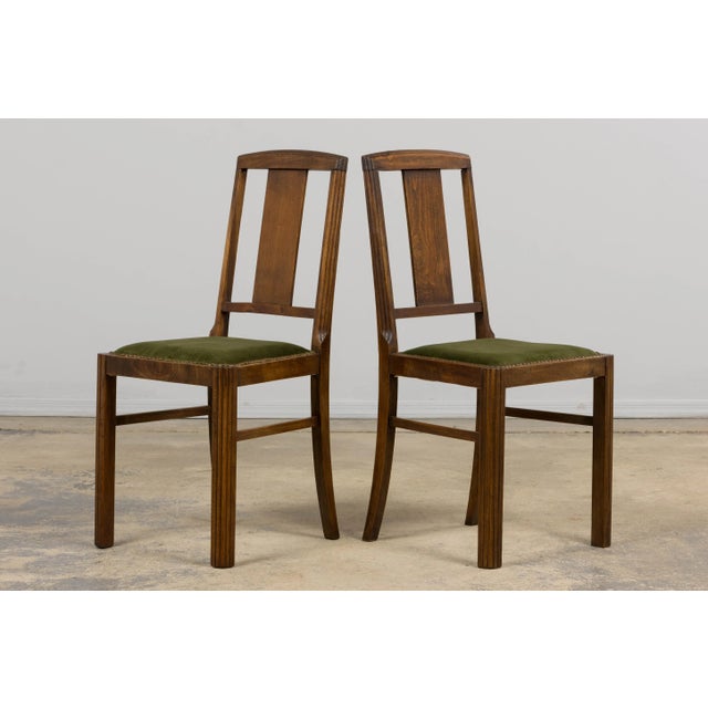 1930s French Art Deco Maple Dining Chairs W/ Olive Green Velvet - Set of 6 For Sale - Image 15 of 18