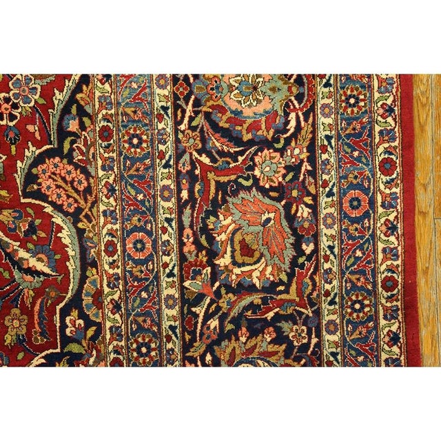 Textile 1940s Red Rust Floral Medallion Antique Kashan Mohtasham Knotted Wool Carpet Rug For Sale - Image 7 of 7