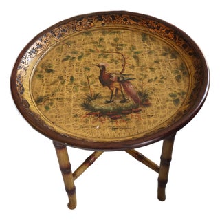 Vintage John-Richard Chinoiserie Golden Pheasant Faux-Bamboo Tray Table For Sale