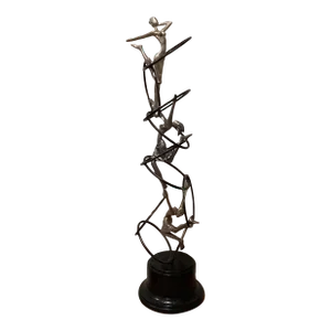 Vintage Modern Metal Artwork Brutalist Sculpture Ballerina's on Ceramic Base