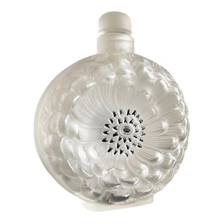 Large Signed Lalique French Crystal Dahlia Perfume Bottle For Sale