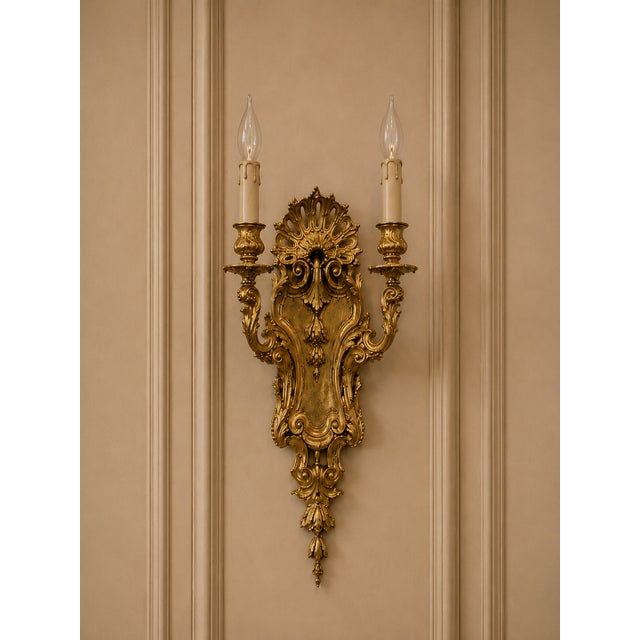 Gold 19th C French Louis XVI Gilt Bronze Wall Lamps/Sconces Pair For Sale - Image 8 of 11