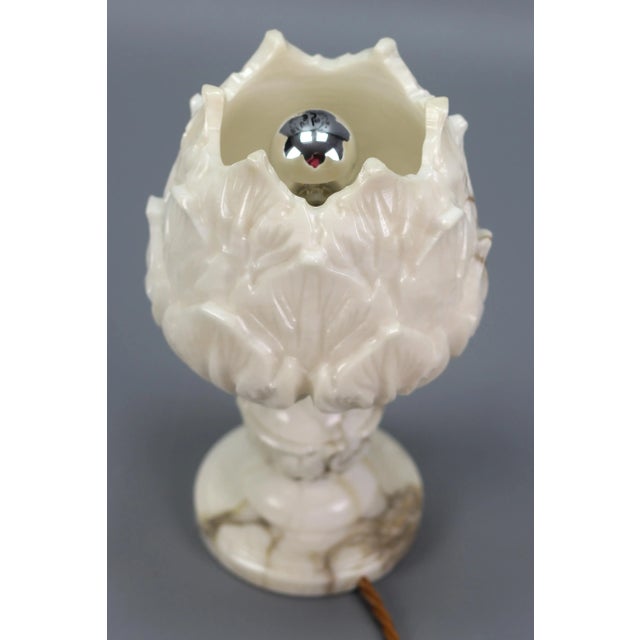 Mid-Century Italian White Flower Alabaster Table Lamp, 1950s For Sale - Image 9 of 18